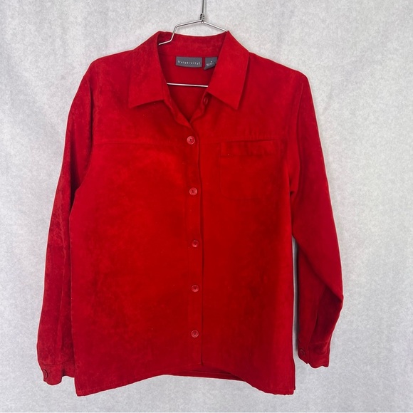 Relativity faux suede shirt jacket button up red size small - Picture 1 of 5